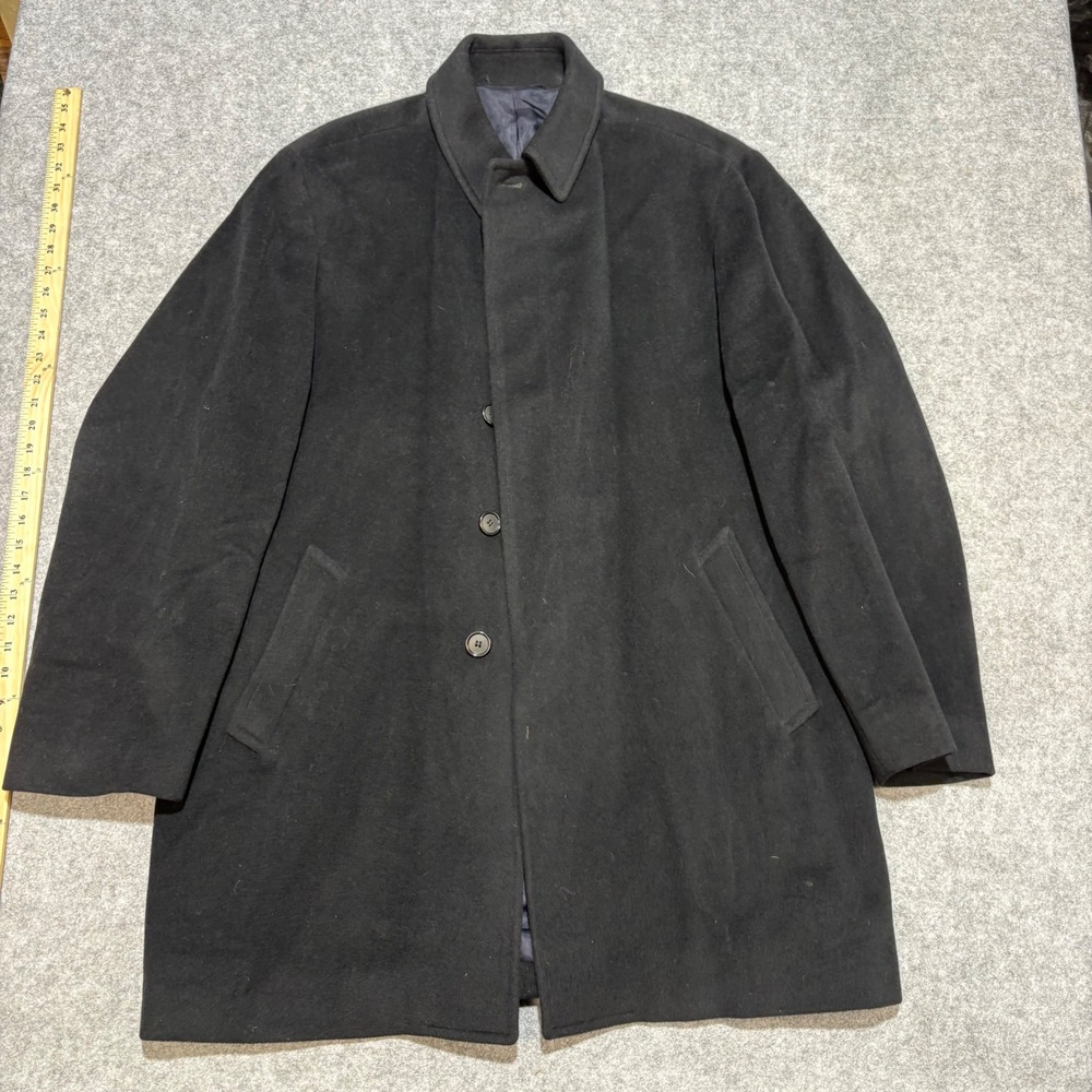 Jos. A. Bank Mens Black Wool Car Coat Jacket Size 48L Hidden Button Placket